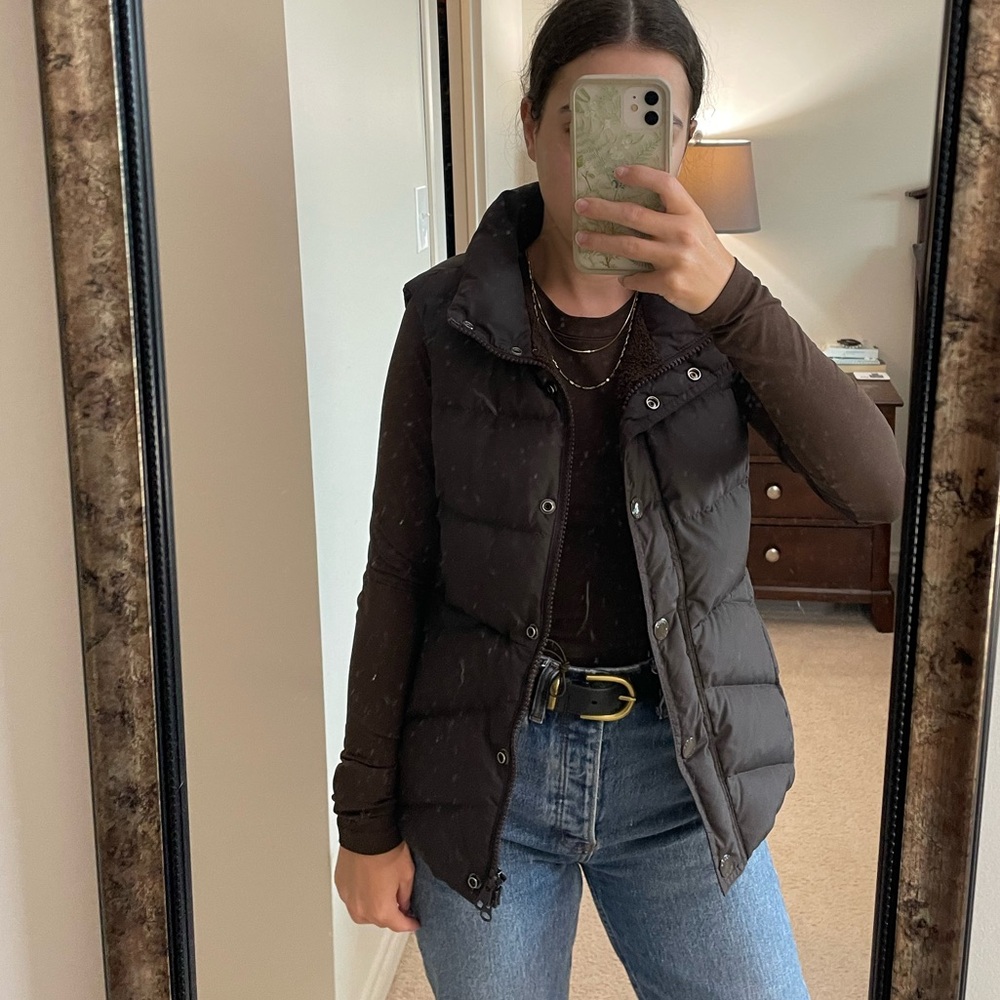 J. Crew Brown Down Puffer Vest Size Small - Sherpa Lined